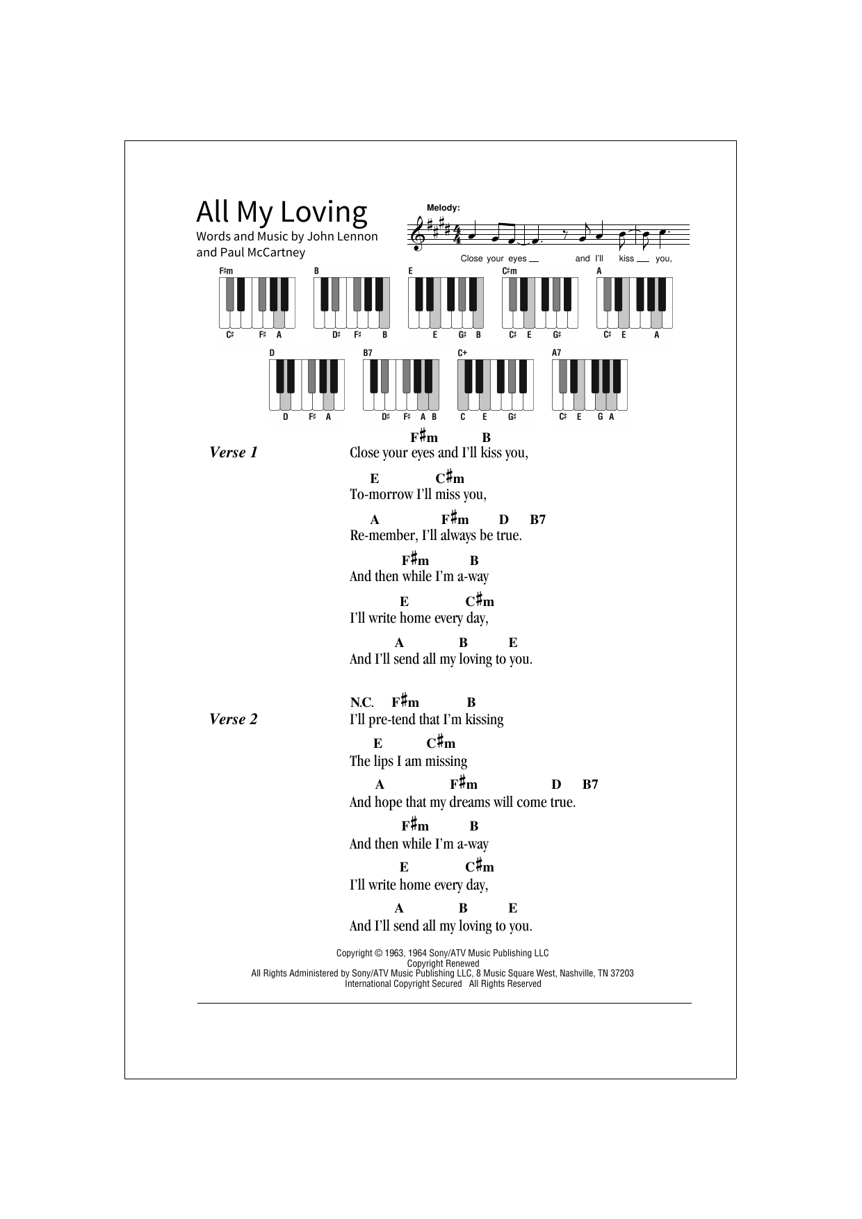 The "All Loving" Sheet Music Notes | Download Printable PDF Score