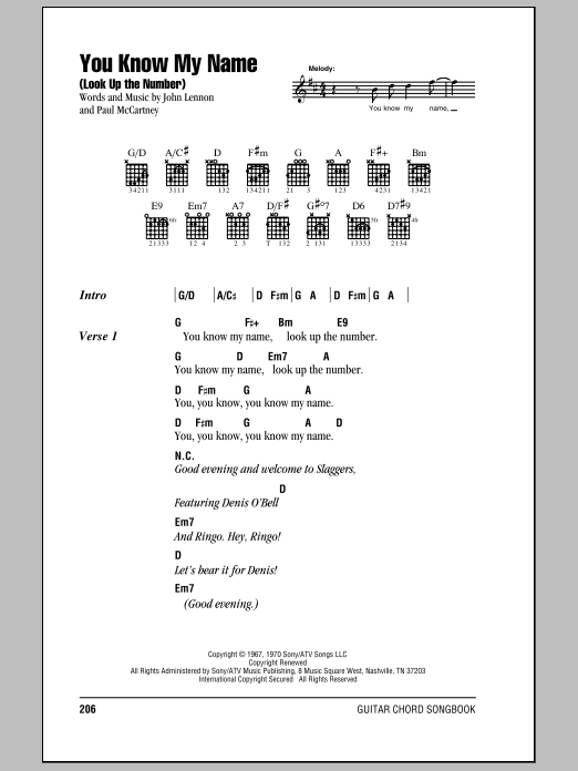 The beatles you know my name look up the number sheet music notes