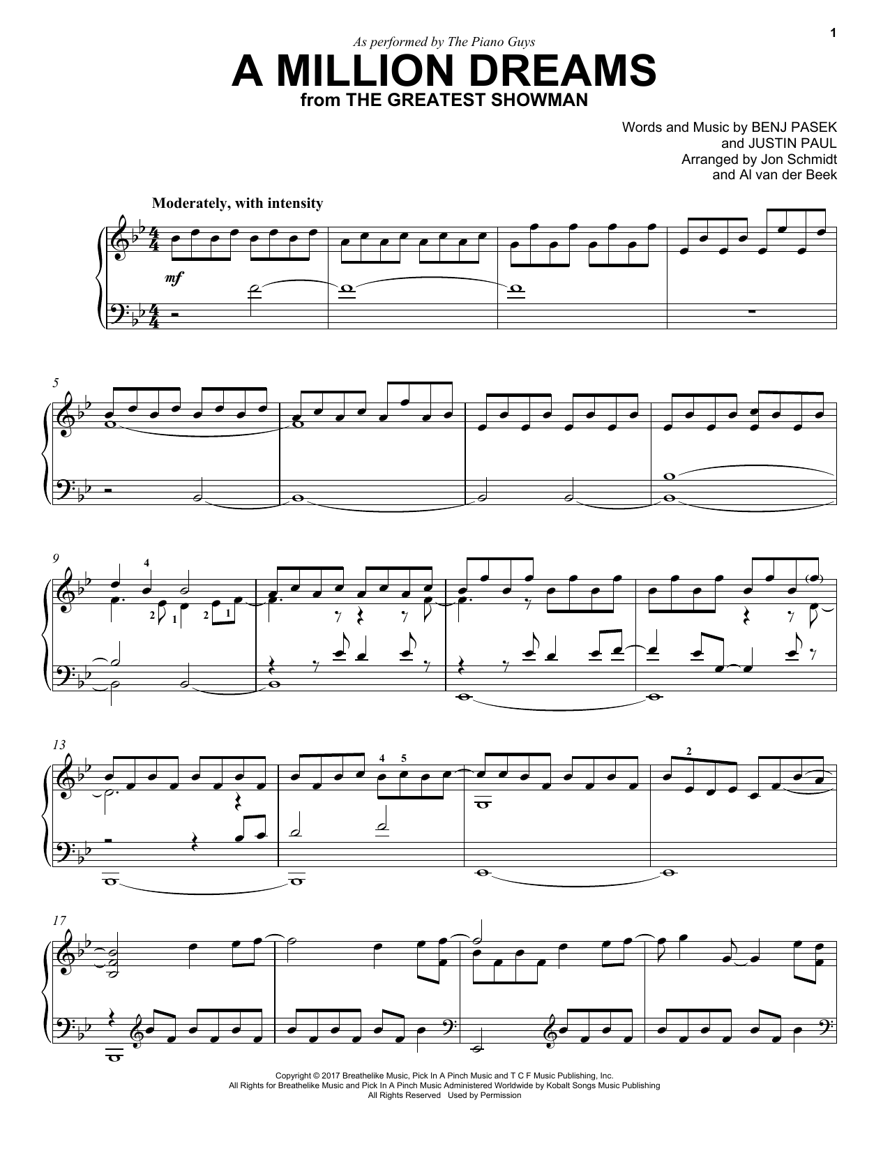 Pasek Paul A Million Dreams Sheet Music Notes Chords Piano Download Musicals 251662 Pdf