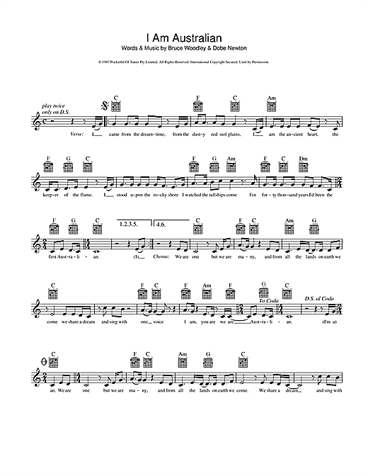 ujævnheder Grand Foran dig The Seekers "I Am Australian" Sheet Music Notes | Download Printable PDF  Score 39118