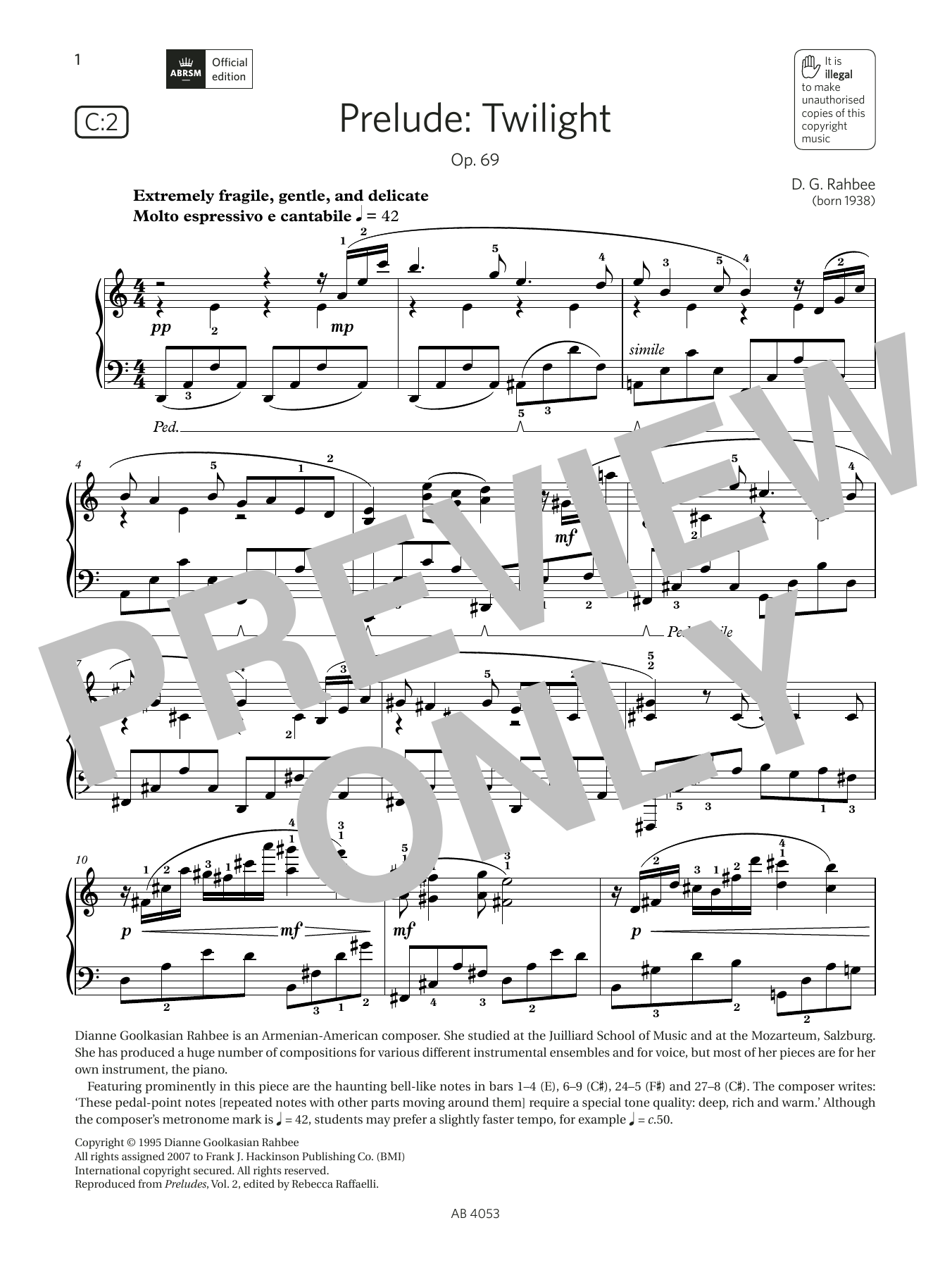 Download D G Rahbee Prelude: Twilight (Grade 7, list C2, from the ABRSM Piano Syllabus 2023 & 2024) Sheet Music and learn how to play Piano Solo PDF digital score in minutes