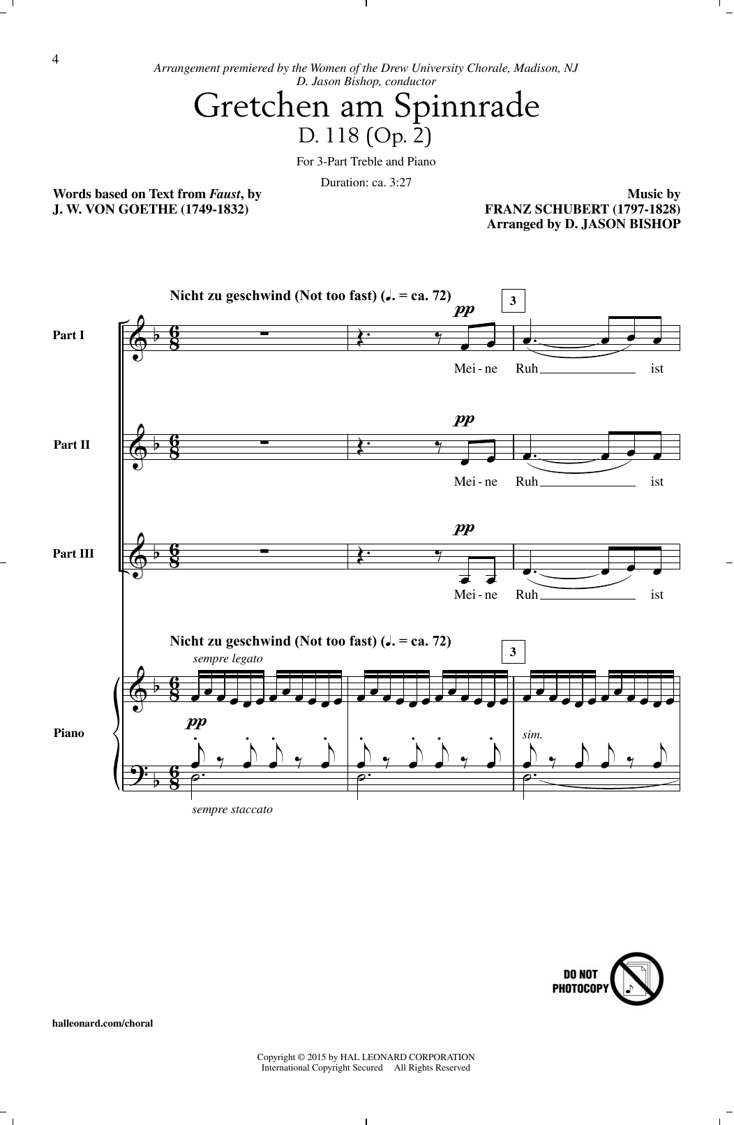Download D. Jason Bishop Gretchen At The Spinning Wheel (Gretchen Am Spinnrade) Sheet Music and learn how to play 3-Part Treble PDF digital score in minutes