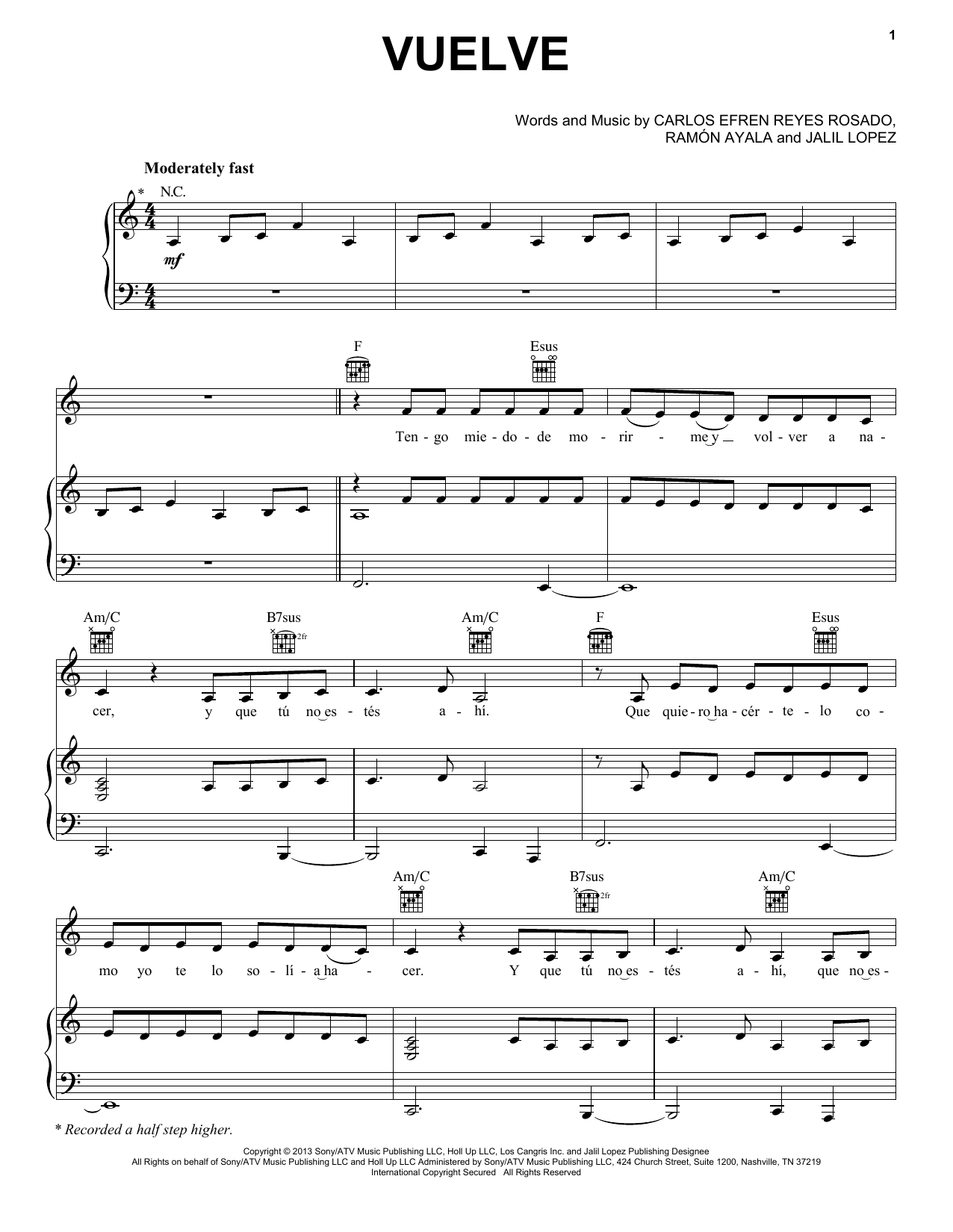 Download Daddy Yankee Vuelve (Feat. Bad Bunny) Sheet Music and learn how to play Piano, Vocal & Guitar Chords (Right-Hand Melody) PDF digital score in minutes