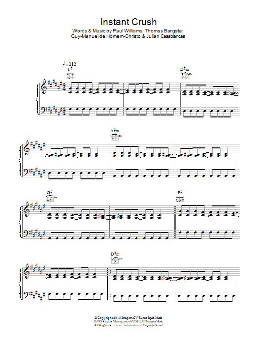 Download Daft Punk Instant Crush Sheet Music and learn how to play Piano, Vocal & Guitar (Right-Hand Melody) PDF digital score in minutes
