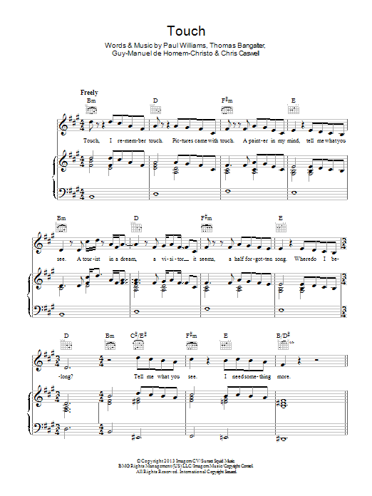 Download Daft Punk Touch Sheet Music and learn how to play Piano, Vocal & Guitar (Right-Hand Melody) PDF digital score in minutes