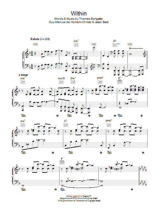 Download Daft Punk Within Sheet Music and learn how to play Piano, Vocal & Guitar (Right-Hand Melody) PDF digital score in minutes
