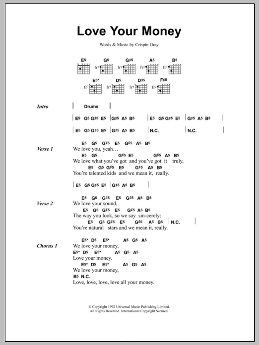 Download Daisy Chainsaw Love Your Money Sheet Music and learn how to play Lyrics & Chords PDF digital score in minutes