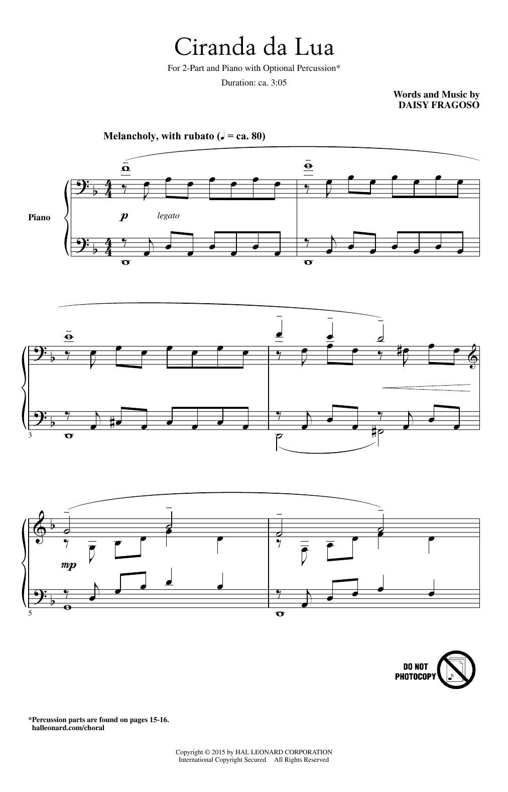 Download Daisy Fragoso Ciranda Da Lua Sheet Music and learn how to play 2-Part Choir PDF digital score in minutes