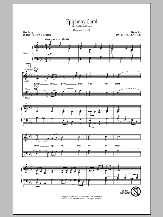 Download Dale Grotenhuis Epiphany Carol Sheet Music and learn how to play SATB PDF digital score in minutes
