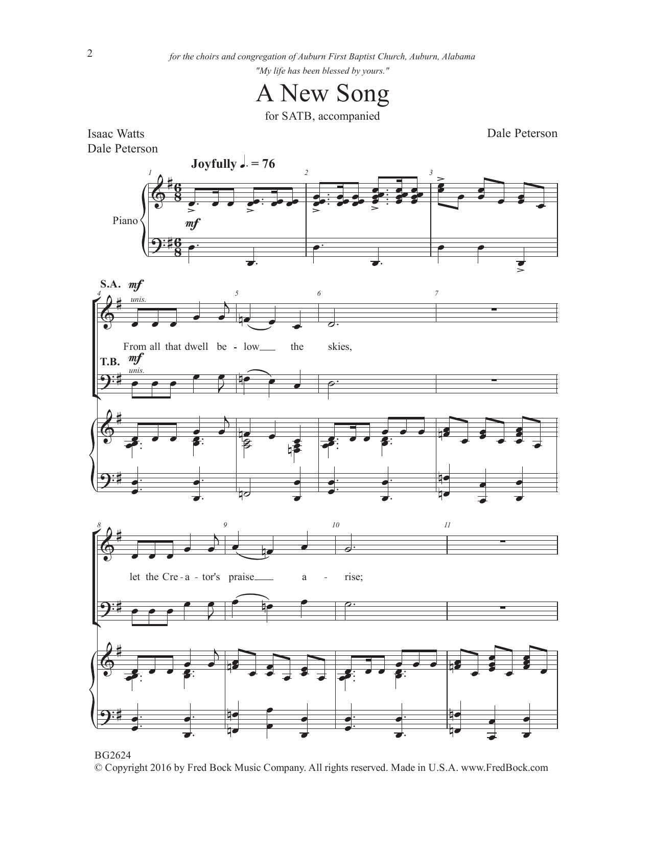 Download Dale Peterson A New Song Sheet Music and learn how to play SATB Choir PDF digital score in minutes