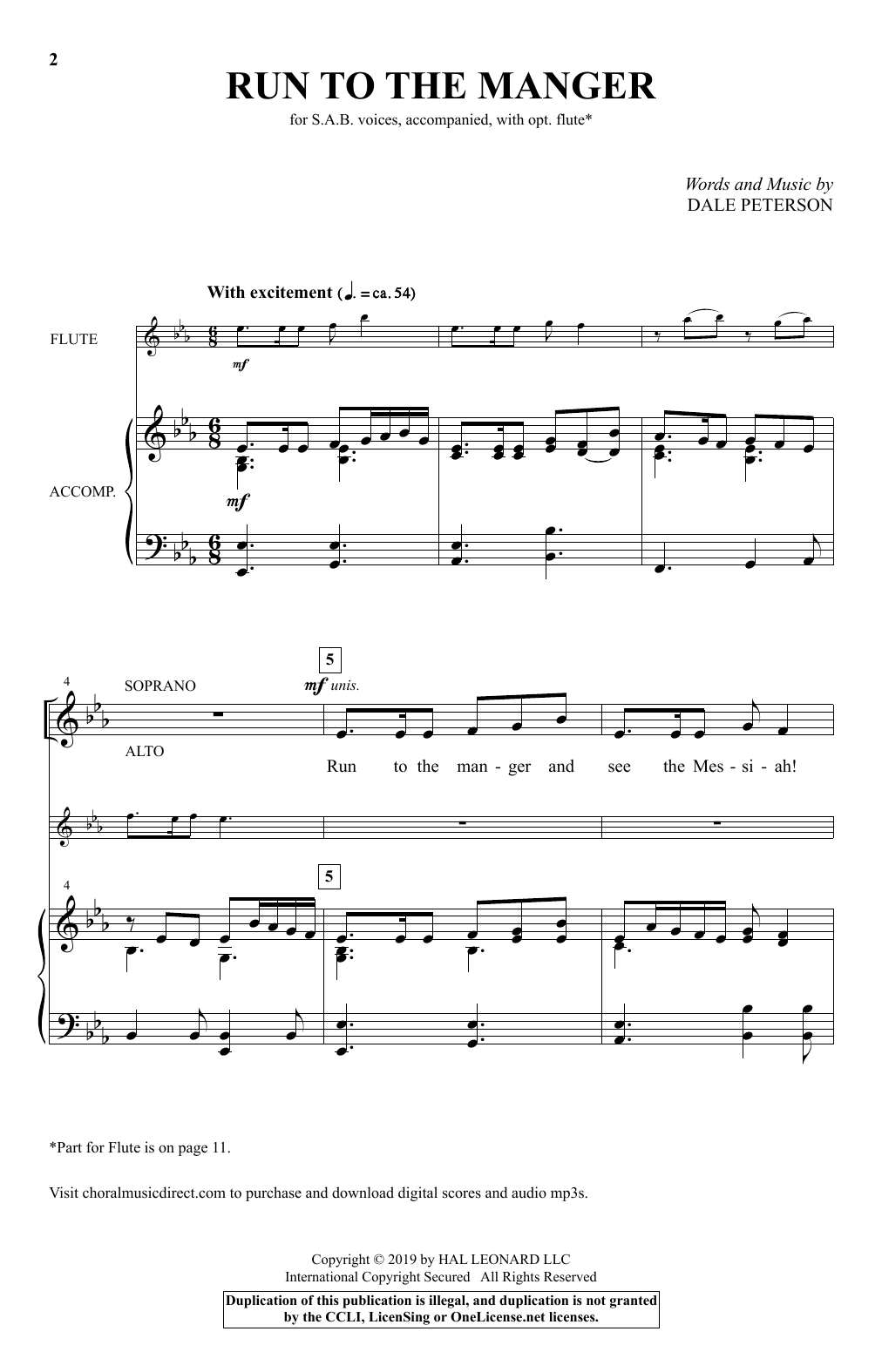 Download Dale Peterson Run To The Manger Sheet Music and learn how to play SAB Choir PDF digital score in minutes