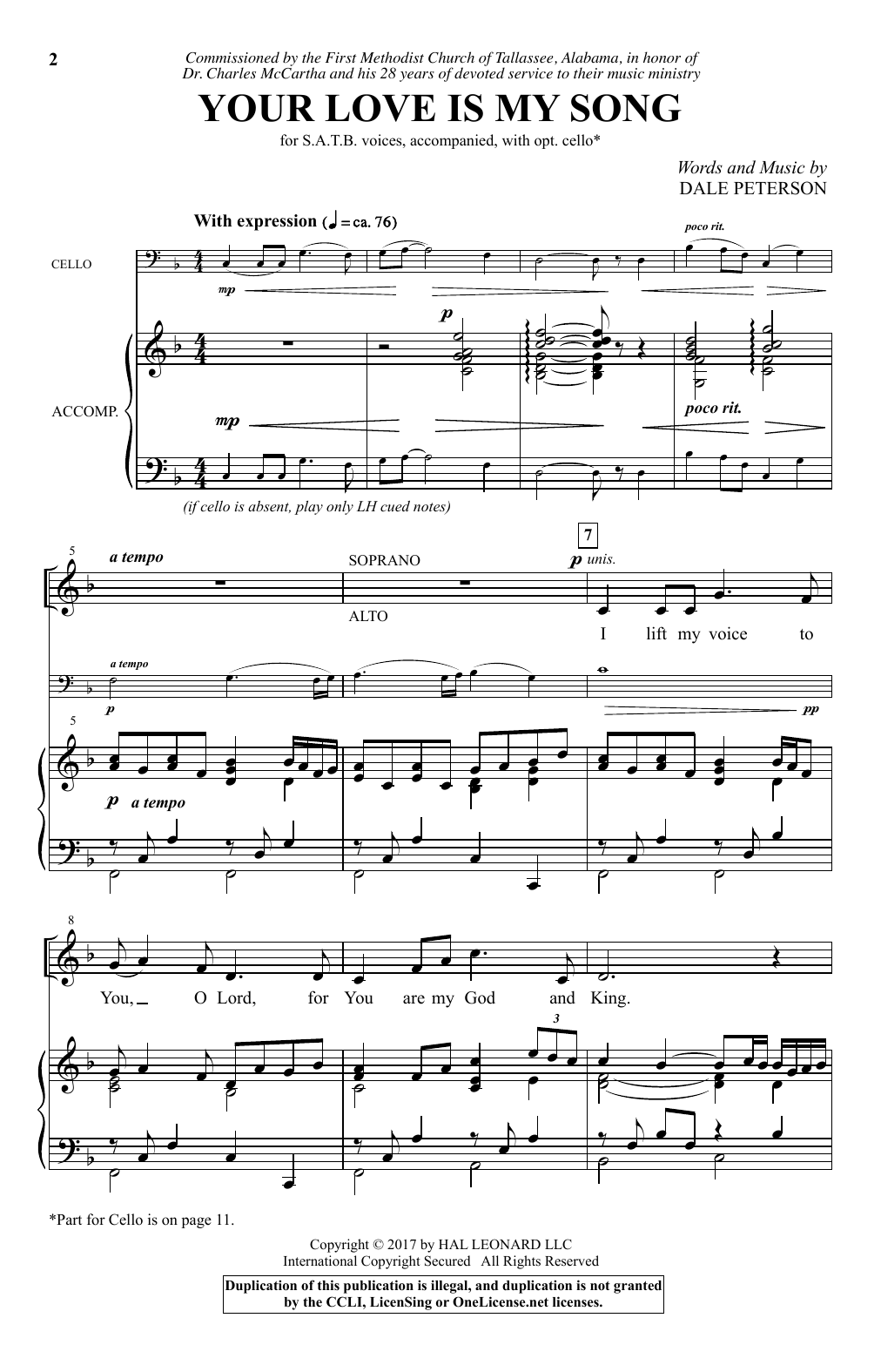 Download Dale Peterson Your Love Is My Song Sheet Music and learn how to play SATB PDF digital score in minutes