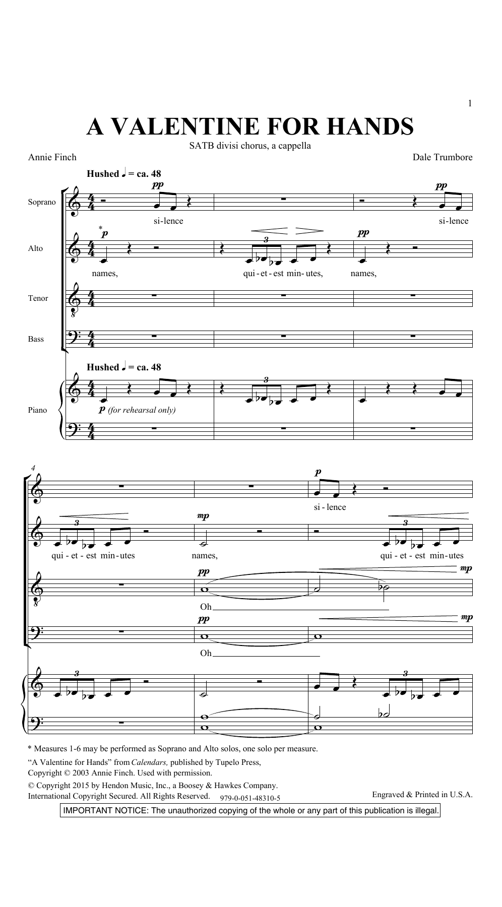 Download Dale Trumbore A Valentine For Hands Sheet Music and learn how to play SATB Choir PDF digital score in minutes