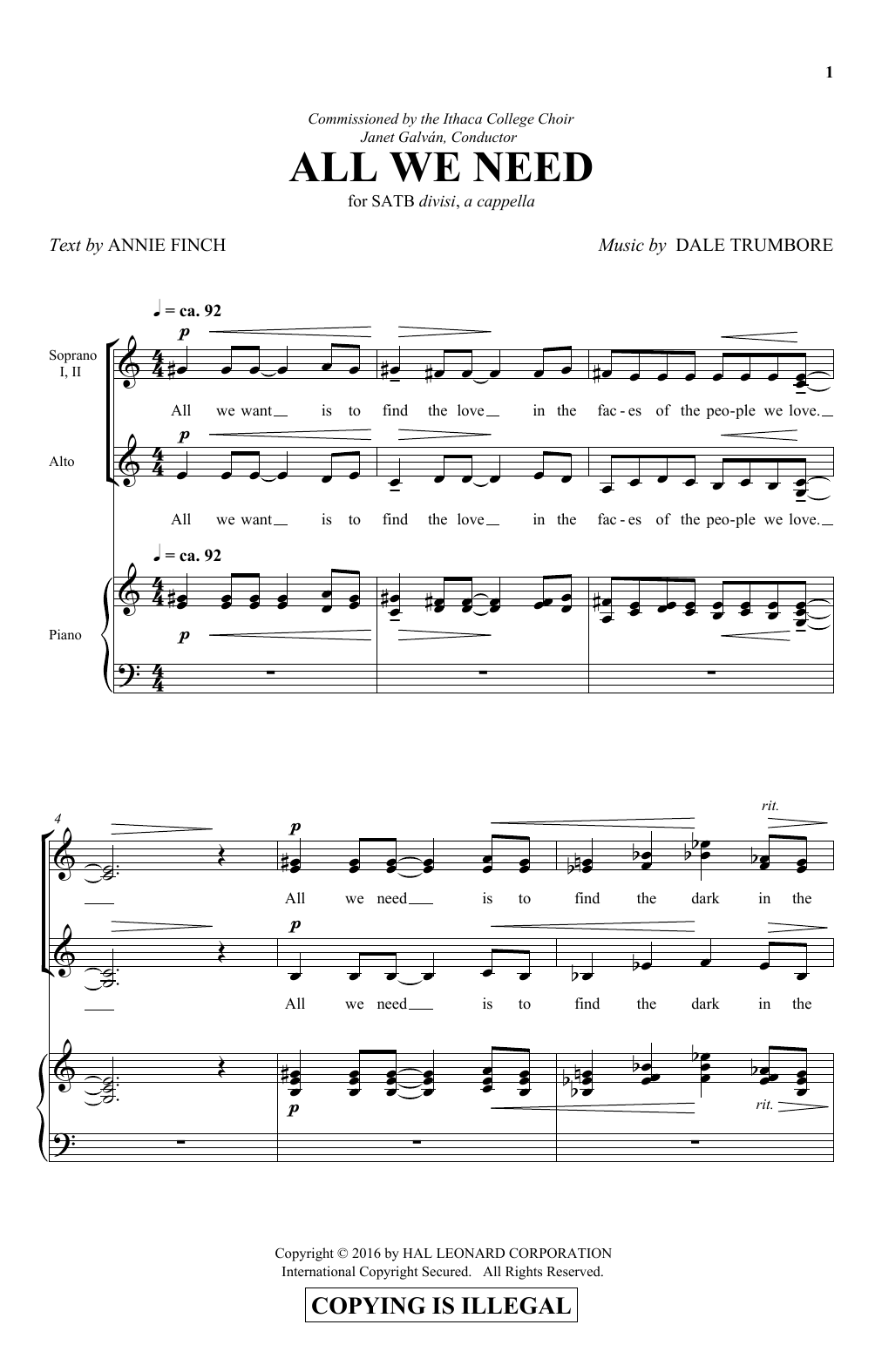 Download Dale Trumbore All We Need Sheet Music and learn how to play SATB PDF digital score in minutes