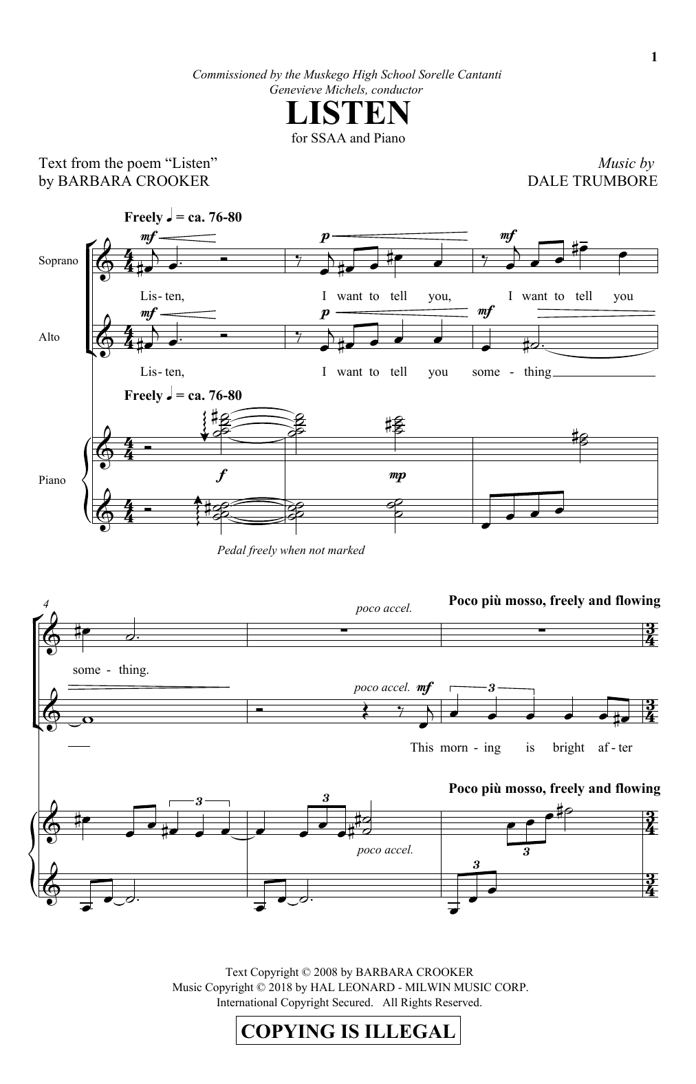 Download Dale Trumbore Listen Sheet Music and learn how to play SSA PDF digital score in minutes