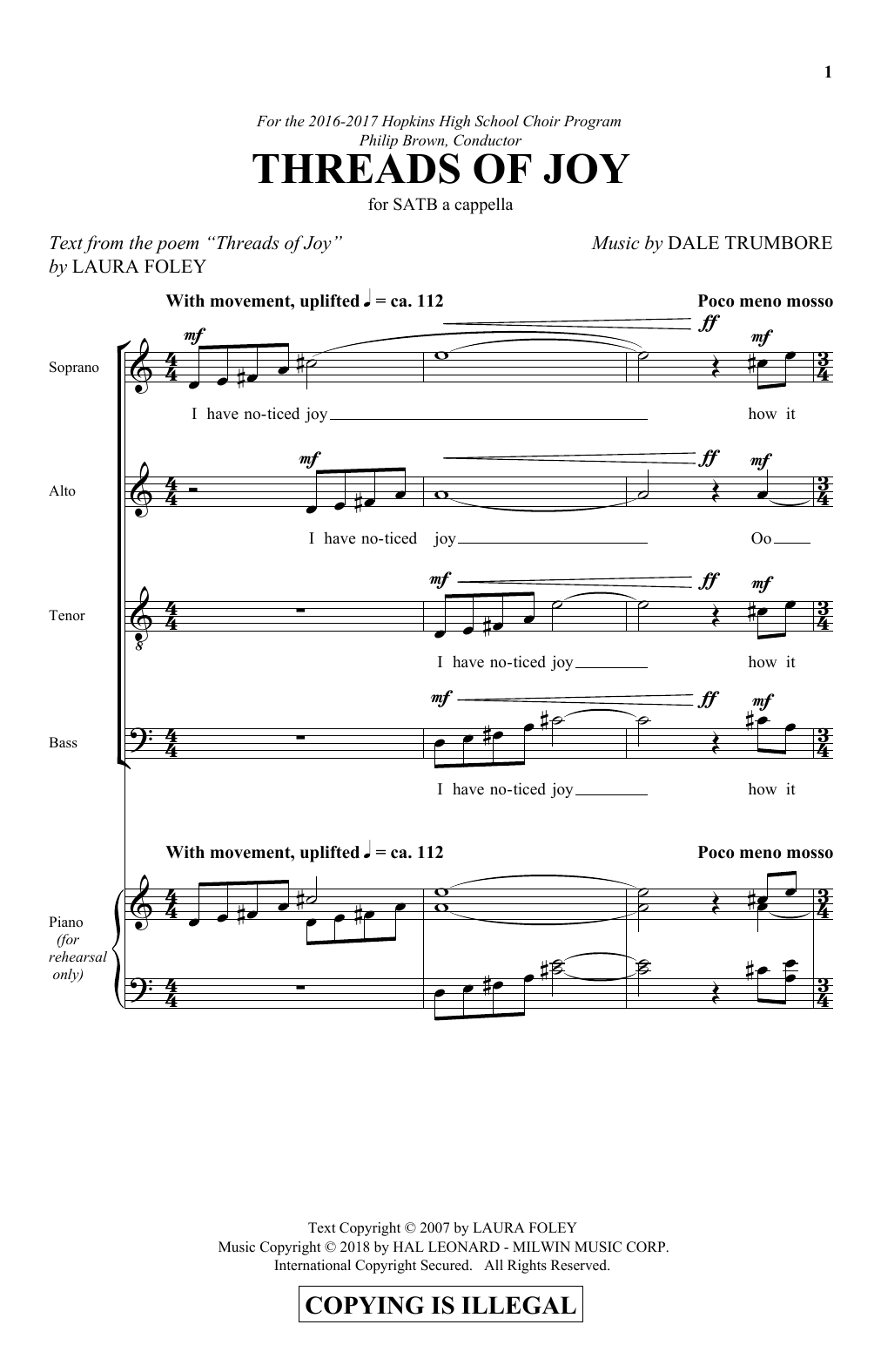 Download Dale Trumbore Threads Of Joy Sheet Music and learn how to play SATB PDF digital score in minutes