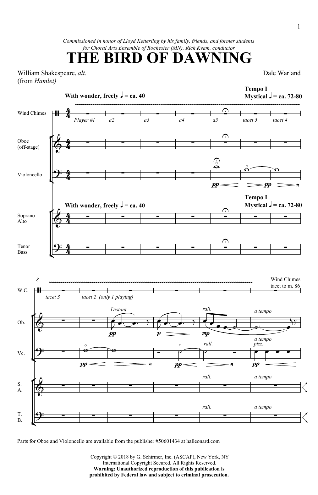 Download Dale Warland Bird Of Dawning Sheet Music and learn how to play SATB Choir PDF digital score in minutes