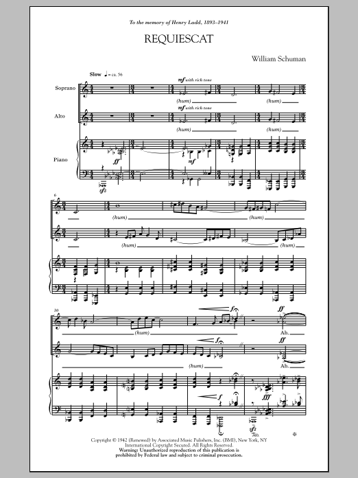 Download William Schuman Requiescat Sheet Music and learn how to play SSA PDF digital score in minutes