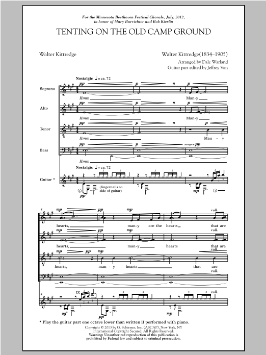 Download Walter Kittredge Tenting On The Old Camp Ground (arr. Dale Warland) Sheet Music and learn how to play SATB PDF digital score in minutes