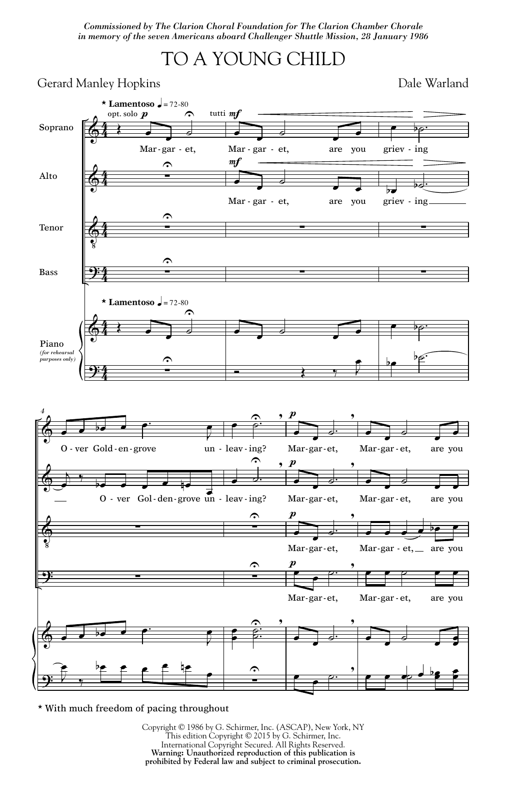 Download Dale Warland To A Young Child Sheet Music and learn how to play SATB PDF digital score in minutes