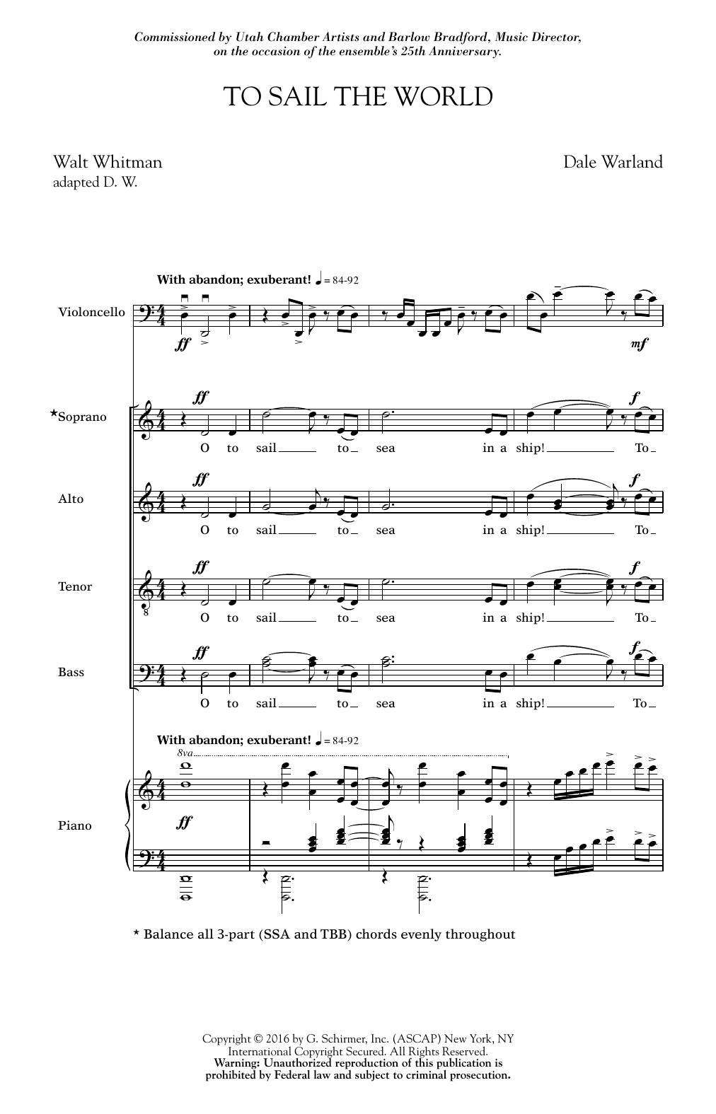Download Dale Warland To Sail The World Sheet Music and learn how to play SATB PDF digital score in minutes