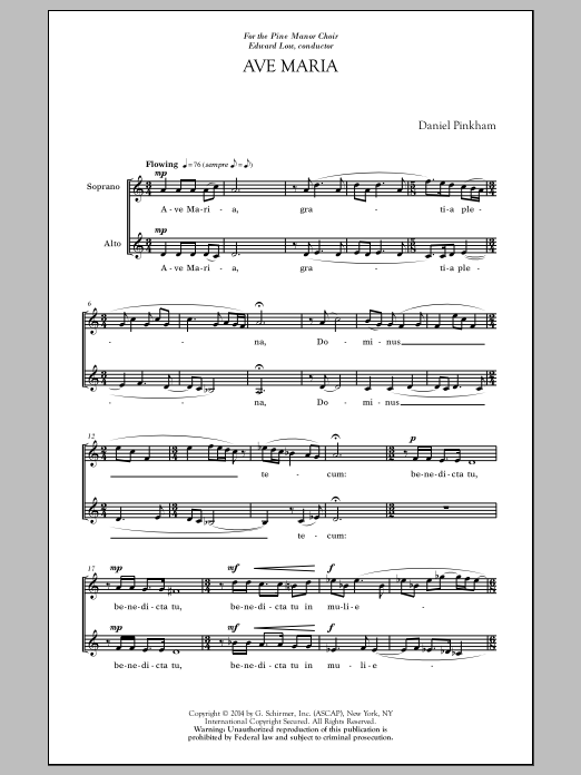 Download Daniel Pinkham Ave Maria & Benedictus Sheet Music and learn how to play 2-Part Choir PDF digital score in minutes