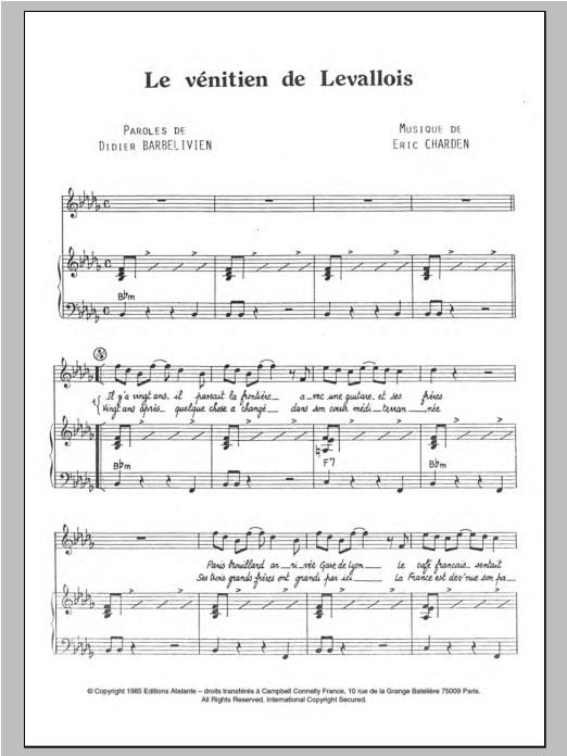 Download Dalida Le Venitien De Levallois Sheet Music and learn how to play Piano & Vocal PDF digital score in minutes