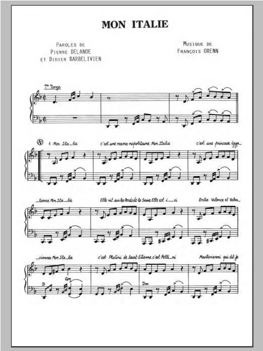 Download Dalida Mon Italie Sheet Music and learn how to play Piano & Vocal PDF digital score in minutes