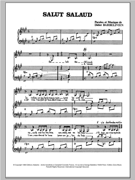 Download Dalida Salut Salaud Sheet Music and learn how to play Piano & Vocal PDF digital score in minutes
