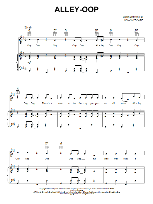 Download Dallas Frazier Alley-oop Sheet Music and learn how to play Melody Line, Lyrics & Chords PDF digital score in minutes