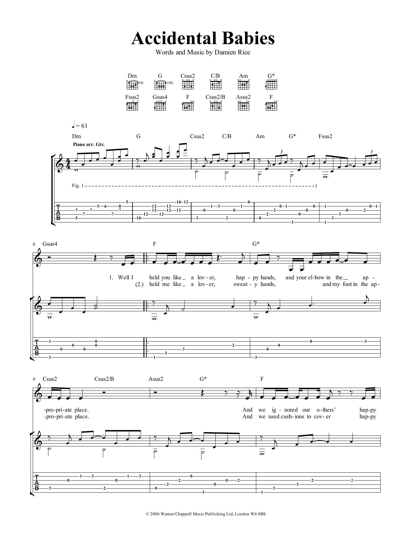 Download Damien Rice Accidental Babies Sheet Music and learn how to play Guitar Tab PDF digital score in minutes