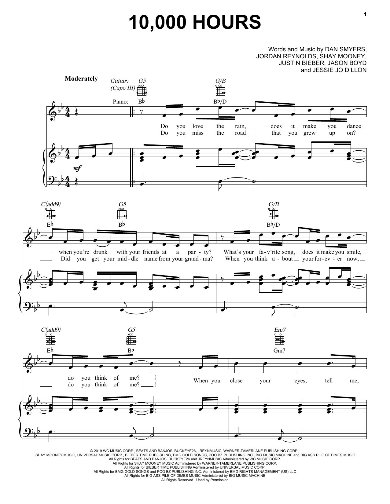 Download Dan + Shay & Justin Bieber 10,000 Hours Sheet Music and learn how to play Easy Guitar Tab PDF digital score in minutes