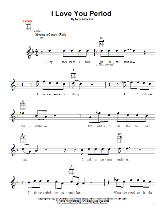 Download Dan Baird I Love You Period Sheet Music and learn how to play Ukulele PDF digital score in minutes