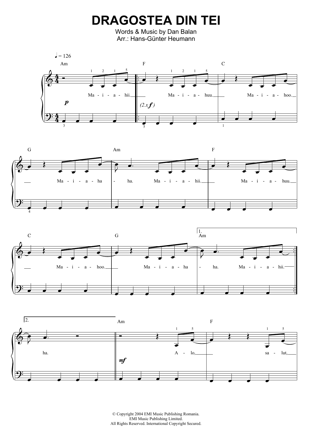 Download Dan Balan Dragostea Din Tei Sheet Music and learn how to play Piano & Vocal PDF digital score in minutes