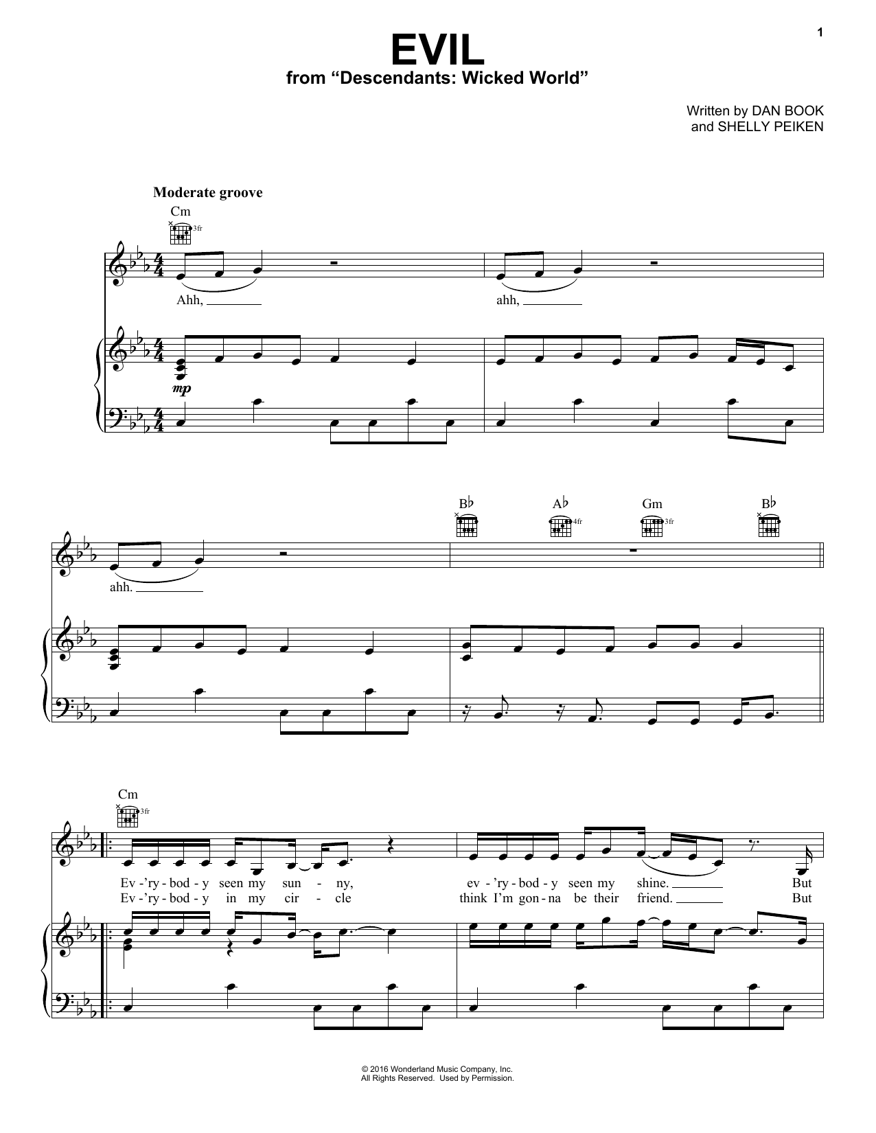 Download Dan Book Evil Sheet Music and learn how to play Piano, Vocal & Guitar (Right-Hand Melody) PDF digital score in minutes