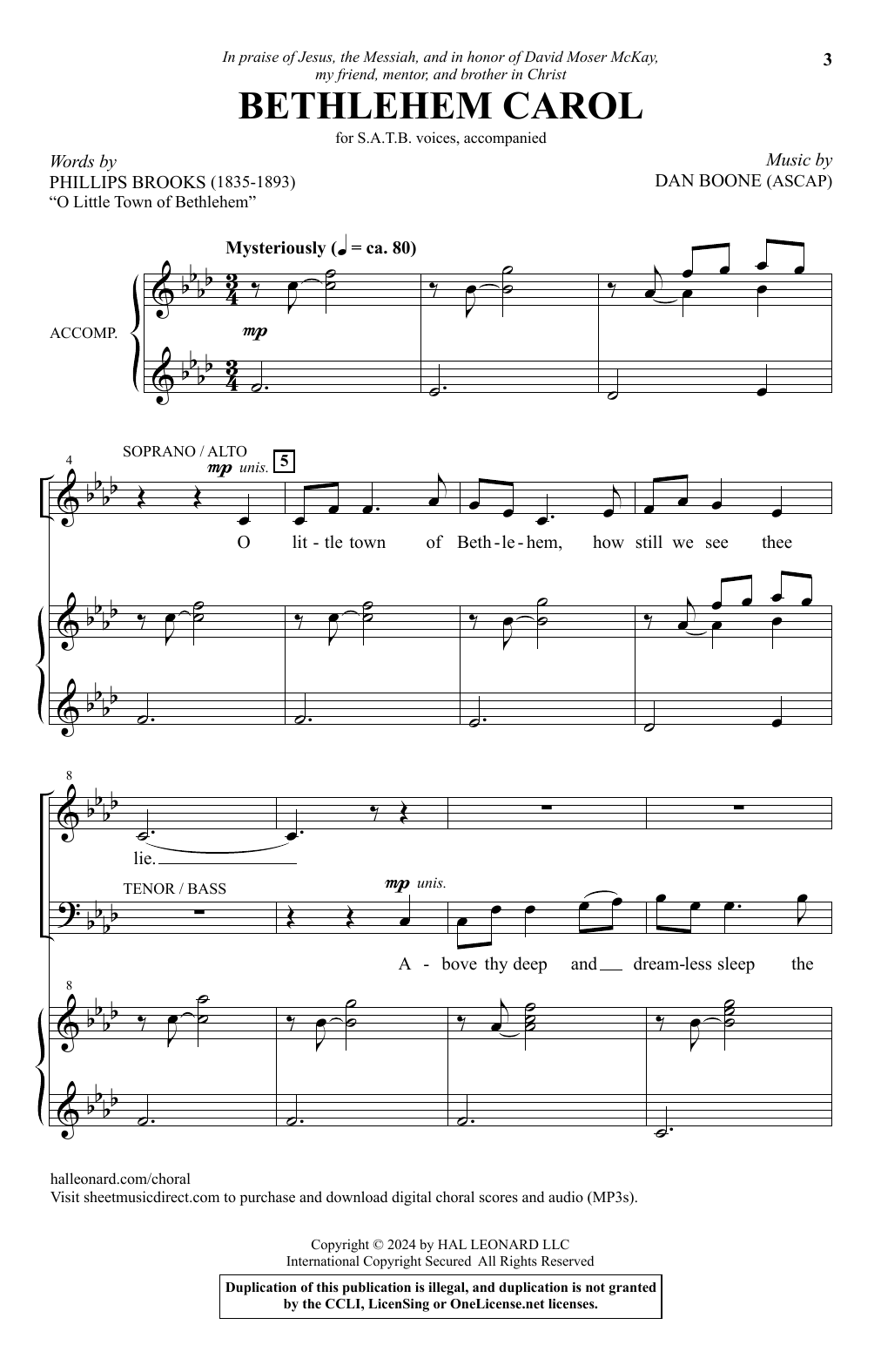 Download Dan Boone Bethlehem Carol Sheet Music and learn how to play SATB Choir PDF digital score in minutes