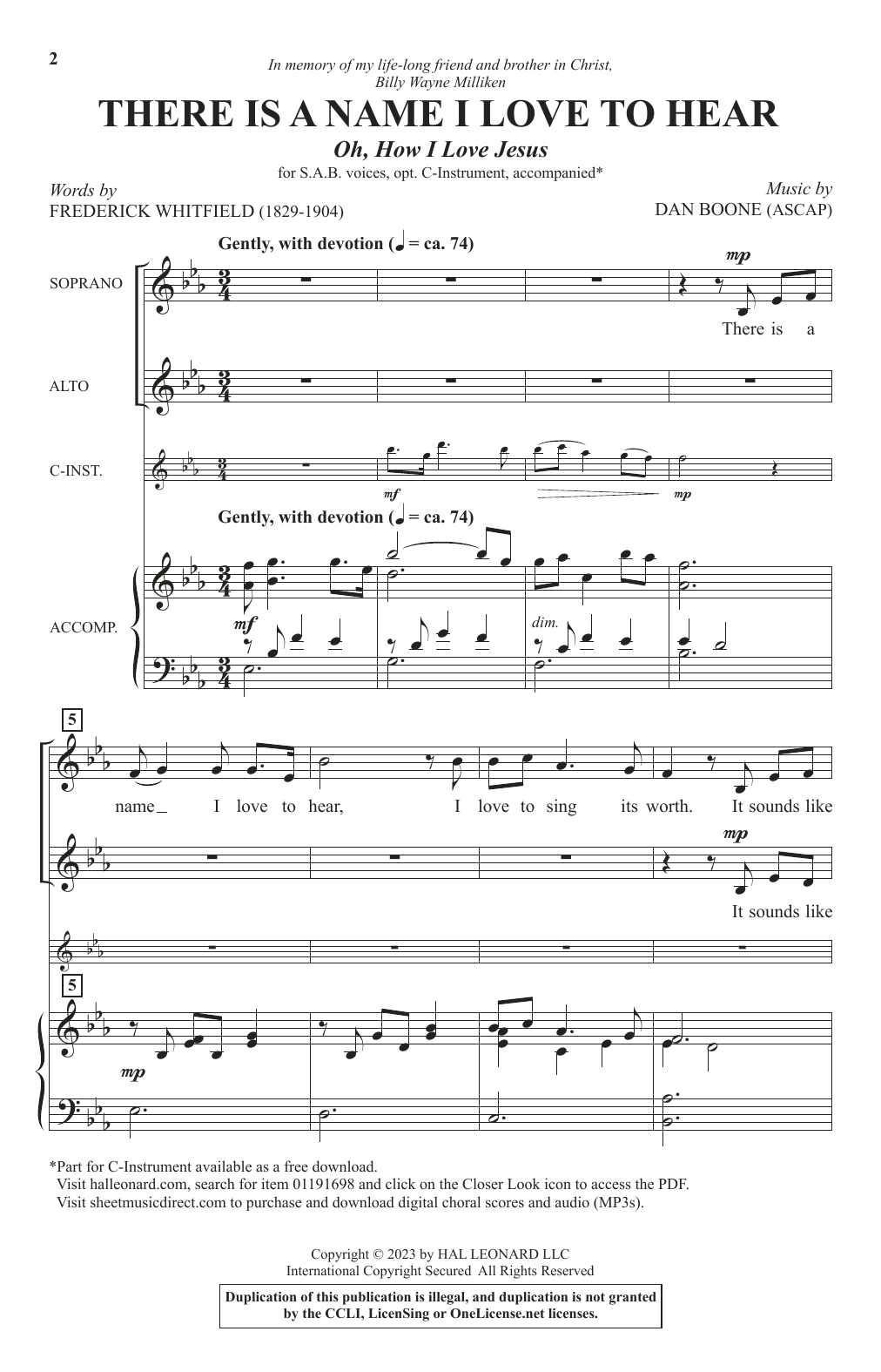 Download Dan Boone There Is A Name I Love To Hear (Oh, How I Love Jesus) Sheet Music and learn how to play SAB Choir PDF digital score in minutes