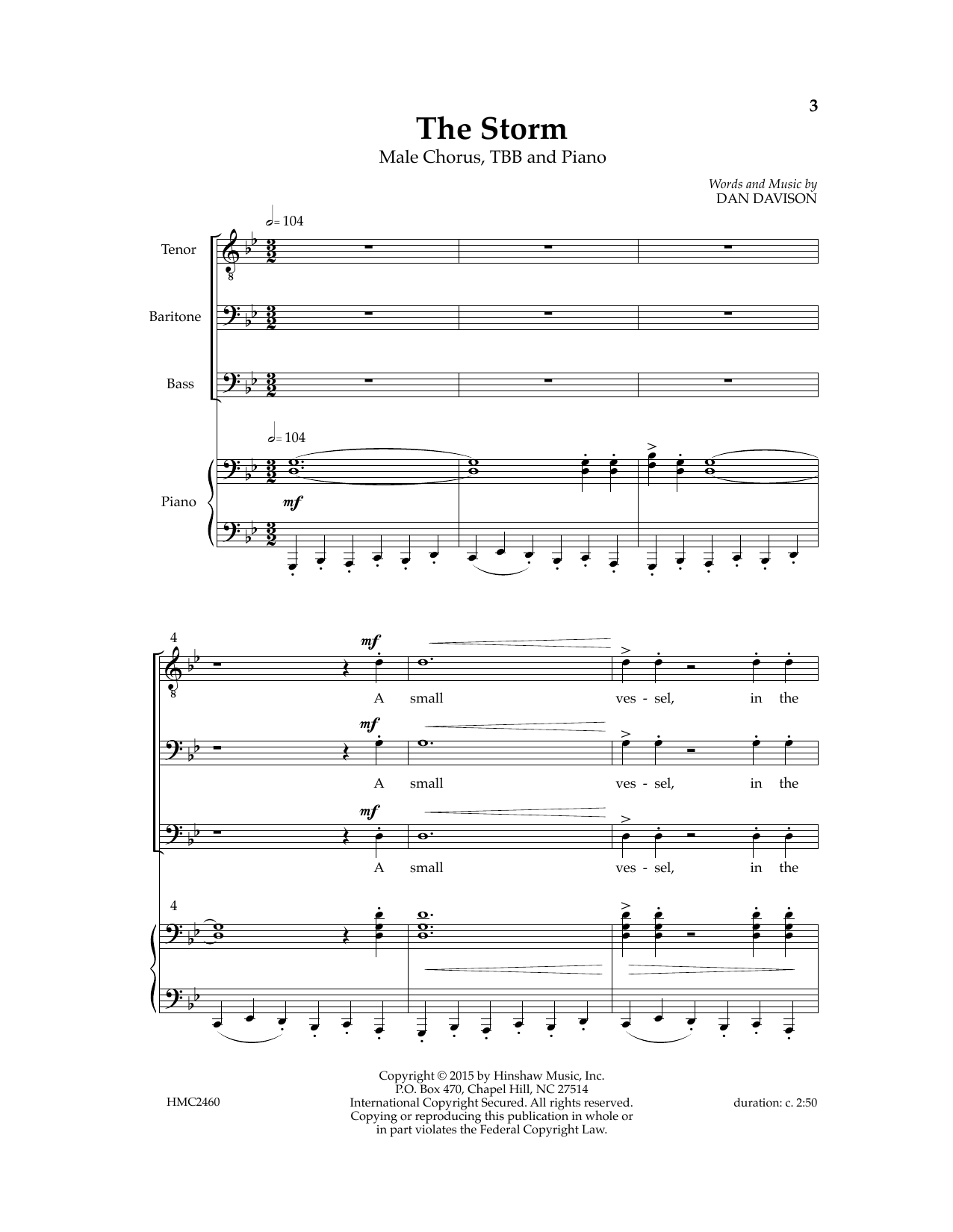 Download Dan Davidson The Storm Sheet Music and learn how to play TBB Choir PDF digital score in minutes