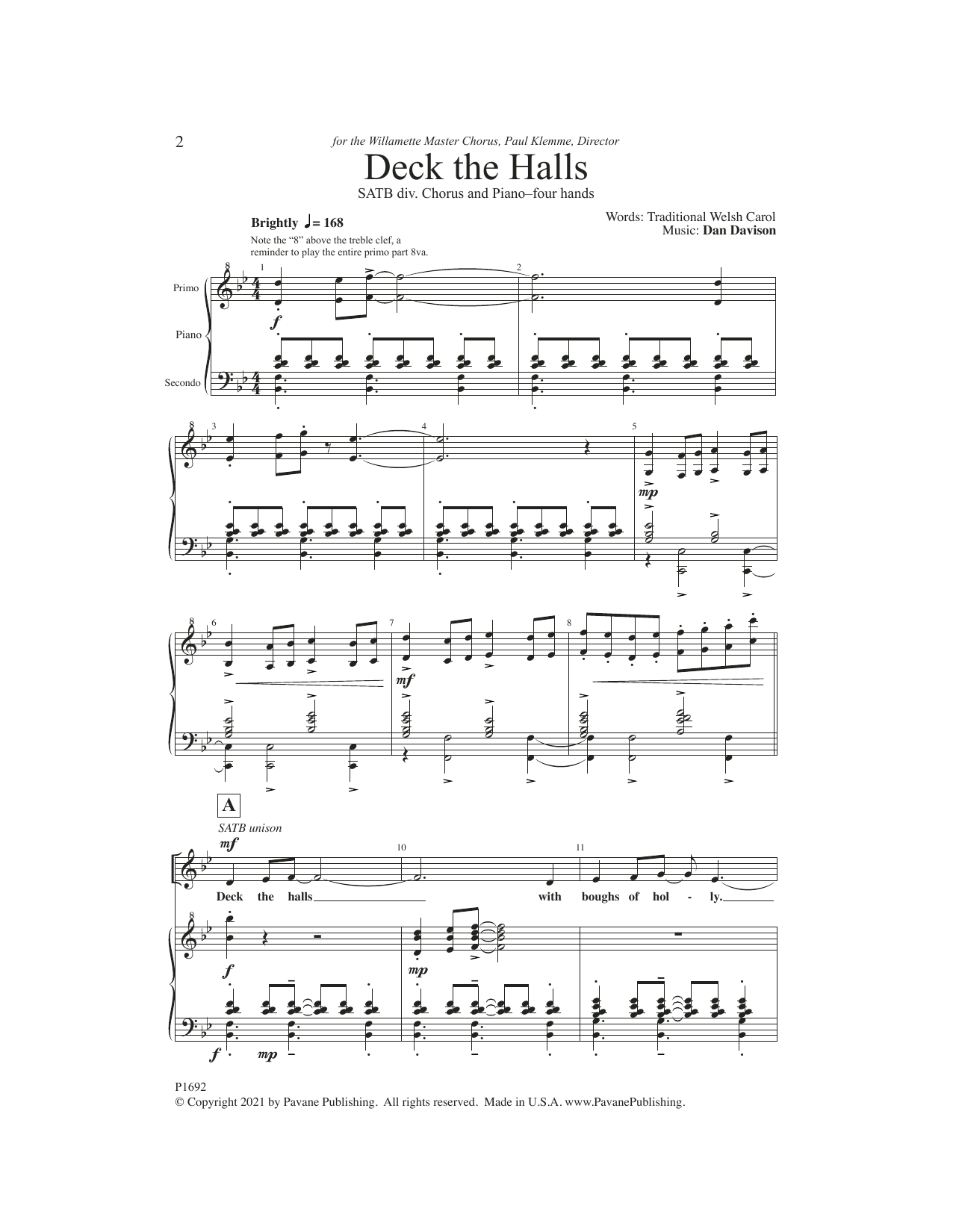 Download Dan Davison Deck the Halls Sheet Music and learn how to play SATB Choir PDF digital score in minutes