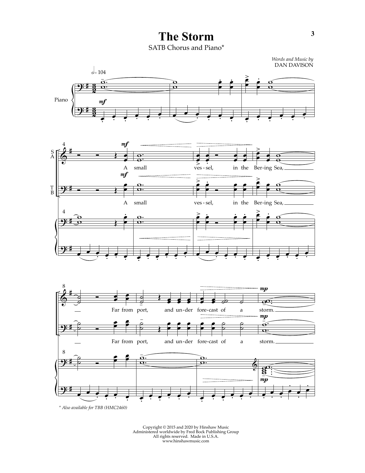 Download Dan Davison The Storm Sheet Music and learn how to play SATB Choir PDF digital score in minutes