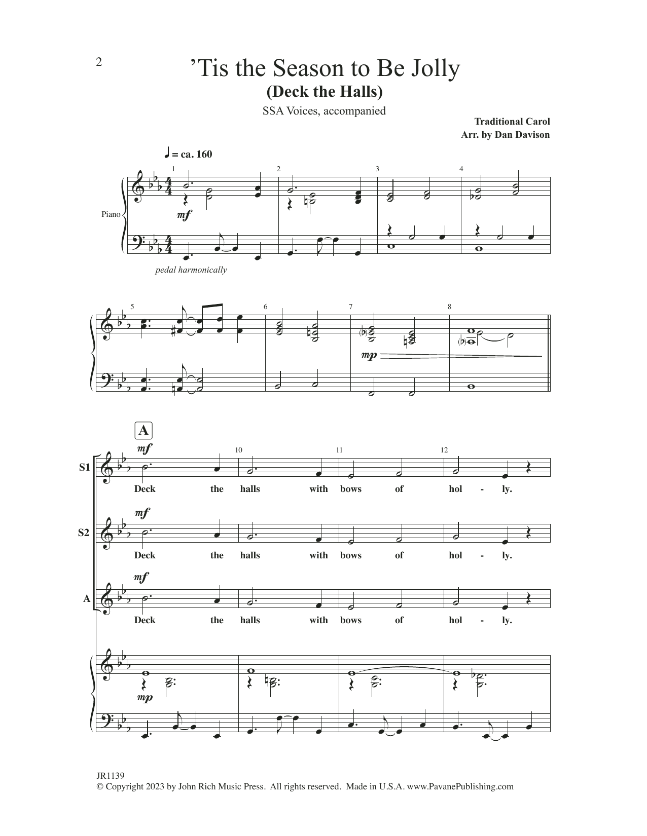 Download Dan Davison 'Tis The Season To Be Jolly (Deck The Halls) Sheet Music and learn how to play SSA Choir PDF digital score in minutes