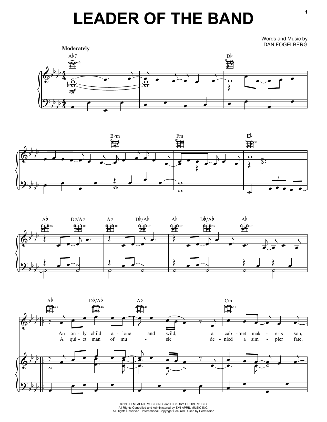 Download Dan Fogelberg Sheet Music and learn how to play Piano, Vocal & Guitar (Right-Hand Melody) PDF score in minutes