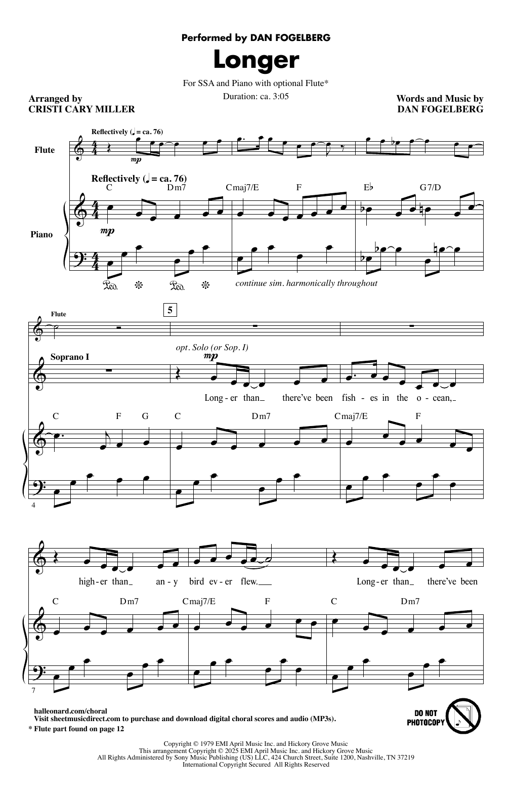 Download Dan Fogelberg Longer (arr. Cristi Cary Miller) Sheet Music and learn how to play SSA Choir PDF digital score in minutes