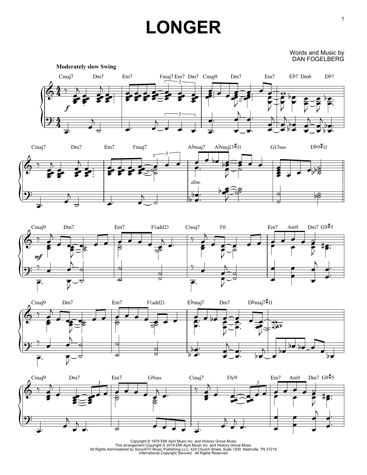 Download Dan Fogelberg Longer [Jazz version] Sheet Music and learn how to play Piano Solo PDF digital score in minutes