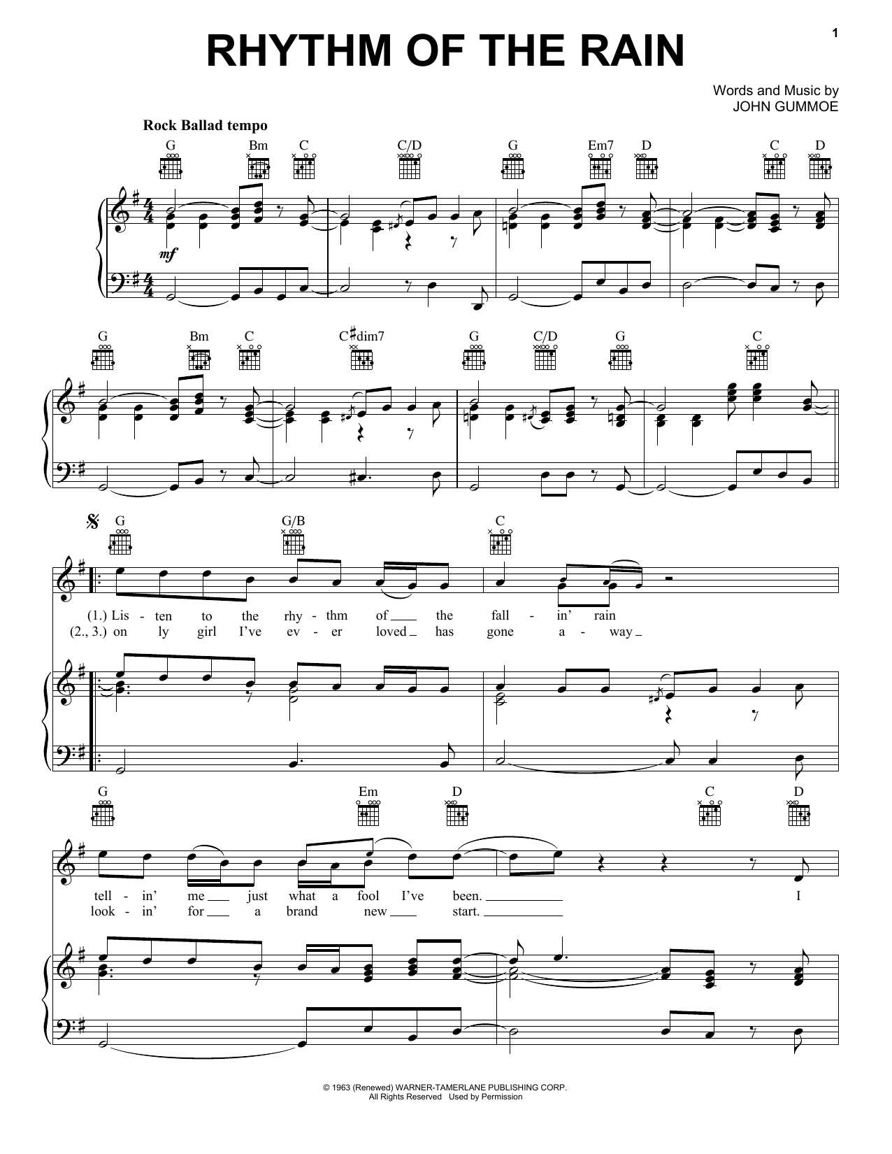 Download The Cascades Rhythm Of The Rain Sheet Music and learn how to play Piano, Vocal & Guitar (Right-Hand Melody) PDF digital score in minutes