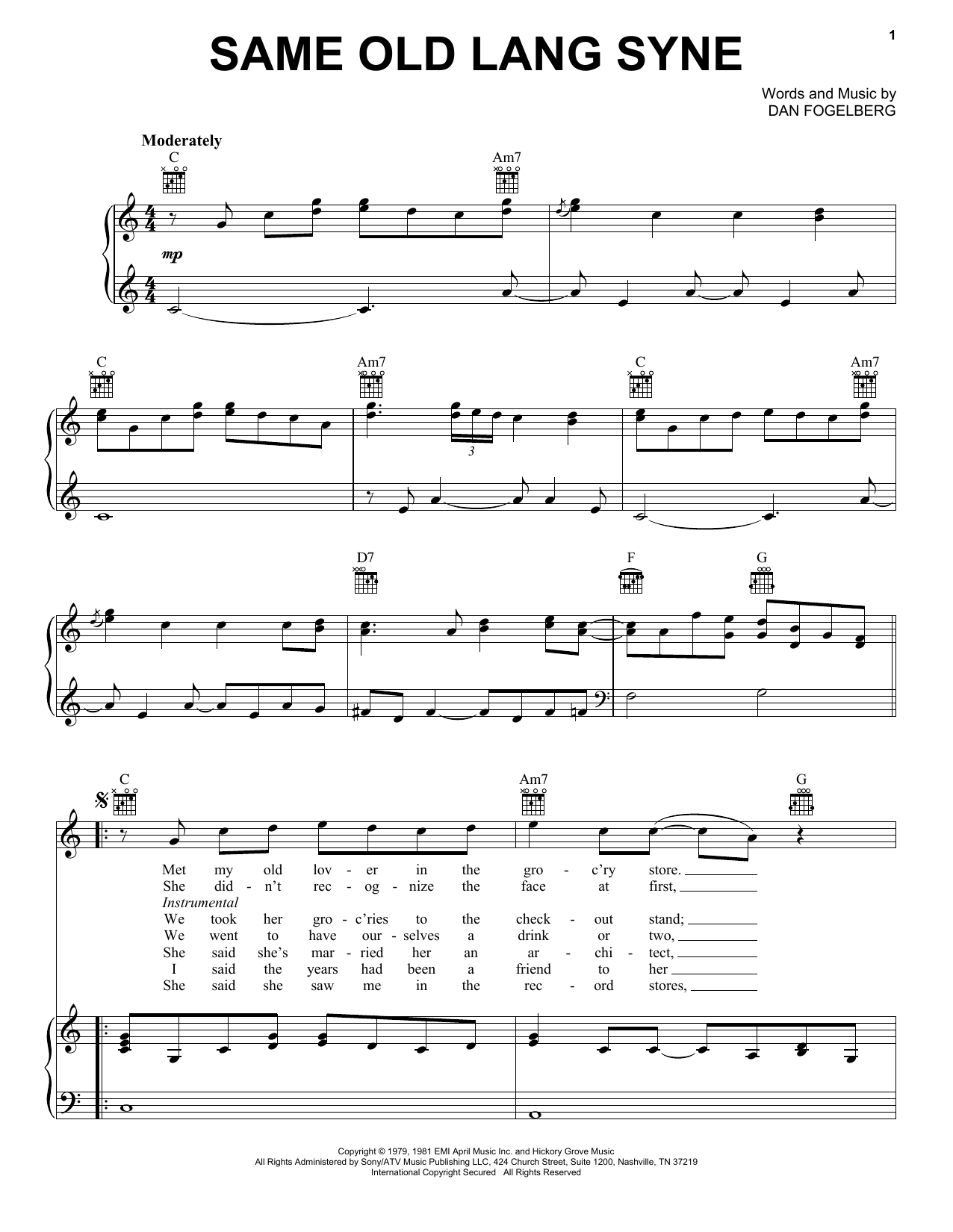 Download Dan Fogelberg Same Old Lang Syne Sheet Music and learn how to play Ukulele PDF digital score in minutes