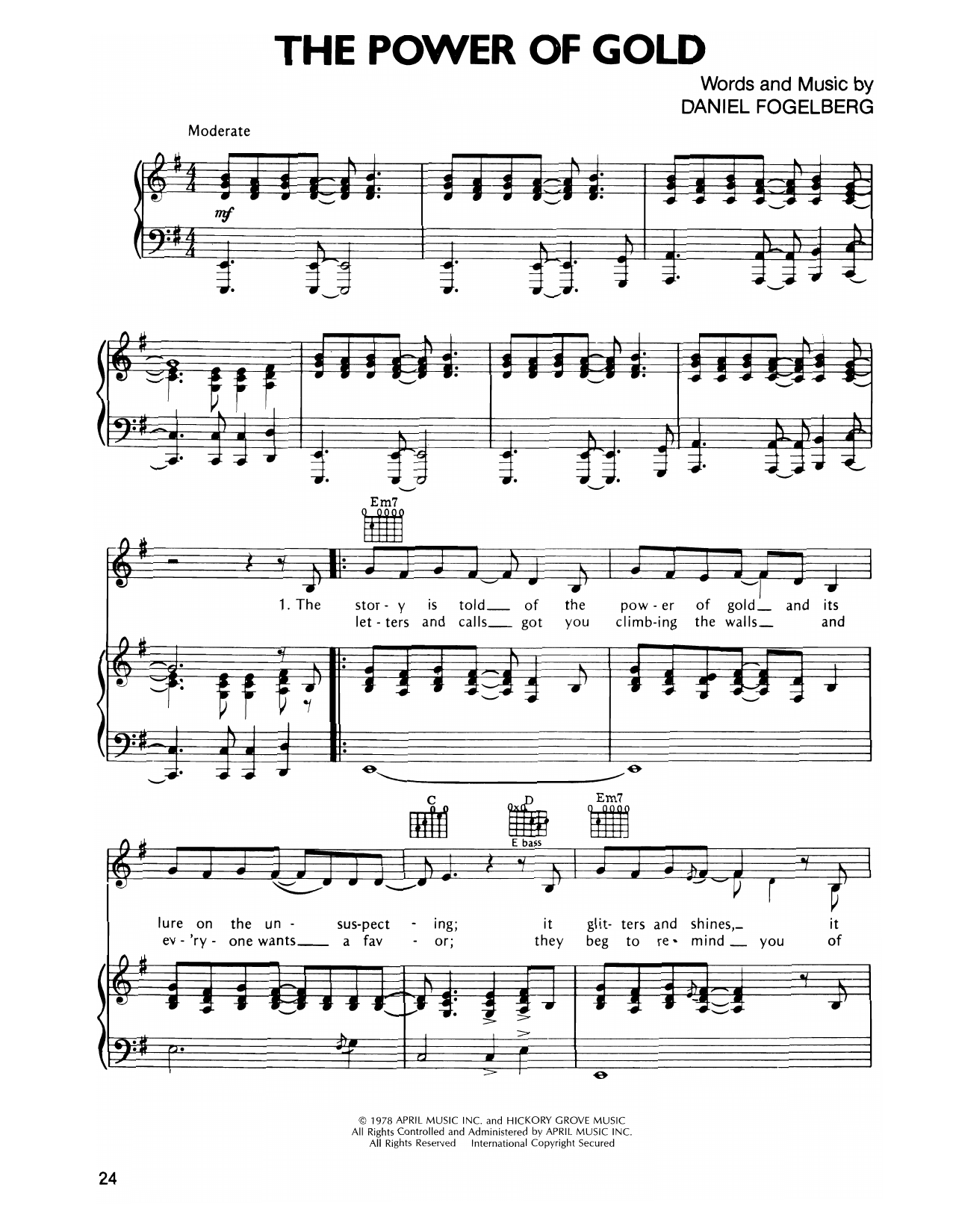 Download Dan Fogelberg The Power Of Gold Sheet Music and learn how to play Piano, Vocal & Guitar Chords (Right-Hand Melody) PDF digital score in minutes