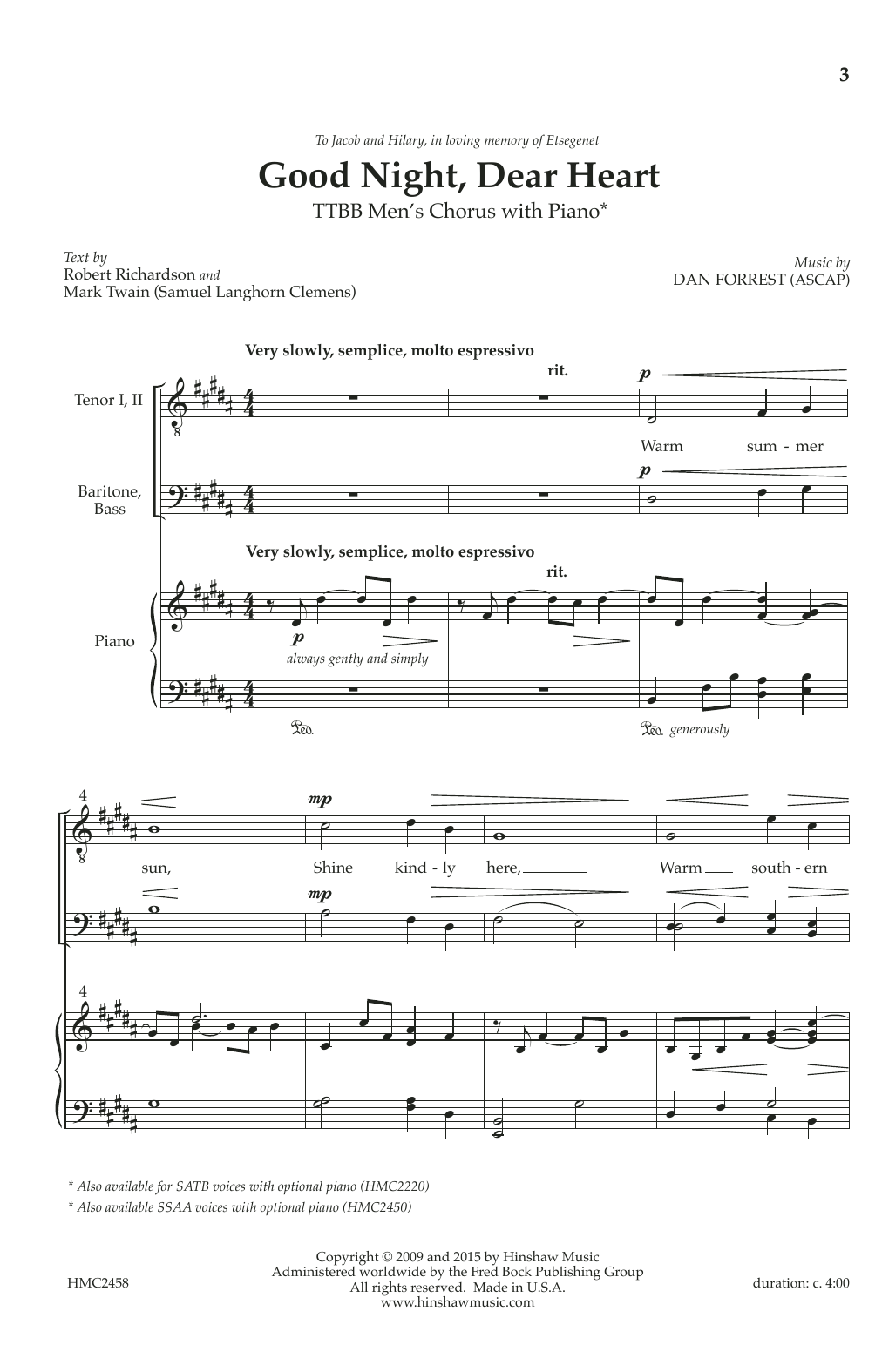 Download Dan Forrest Good Night, Dear Heart Sheet Music and learn how to play SSAA Choir PDF digital score in minutes