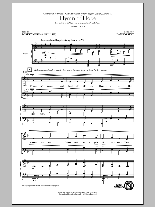 Download Dan Forrest Hymn Of Hope Sheet Music and learn how to play SATB PDF digital score in minutes