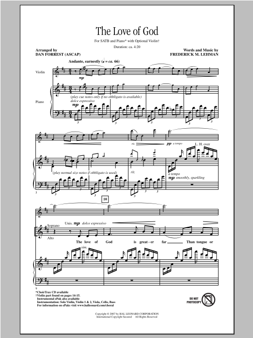 Download Frederick M. Lehman The Love Of God (arr. Dan Forrest) Sheet Music and learn how to play SATB PDF digital score in minutes